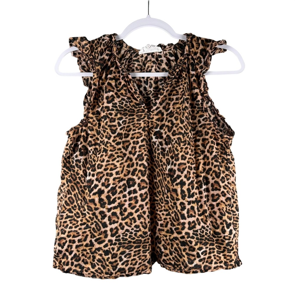 Dear John Womens XS Top Leopard Print Ruffle Sleeve Boho Chic Lightweight Brown